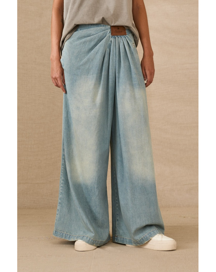 SOUVENIR Τζιν φαρδιά παντελόνα με στρίφωμα μπροστά M0358