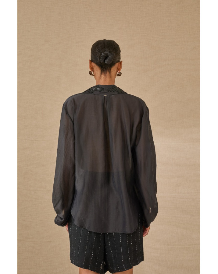 SOUVENIR ΗΜΙΔΙΑΦΑΝΟ ΜΑΥΡΟ ΠΟΥΚΑΜΙΣΟ ΜΕ ΛΕΠΤΟΜΕΡΙΕΣ ΣΤΟ ΓΙΑΚΑ T39R0130