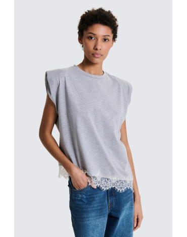 TWO WAY ΓΚΡΙ ΚΟΝΤΟΜΑΝΙΚΗ ΜΠΛΟΥΖΑ ΜΕ ΒΑΤΕΣ ΚΑΙ ΔΑΝΤΕΛΑ ΣΤΟ ΤΕΛΕΙΩΜΑ TS26SZEM8028