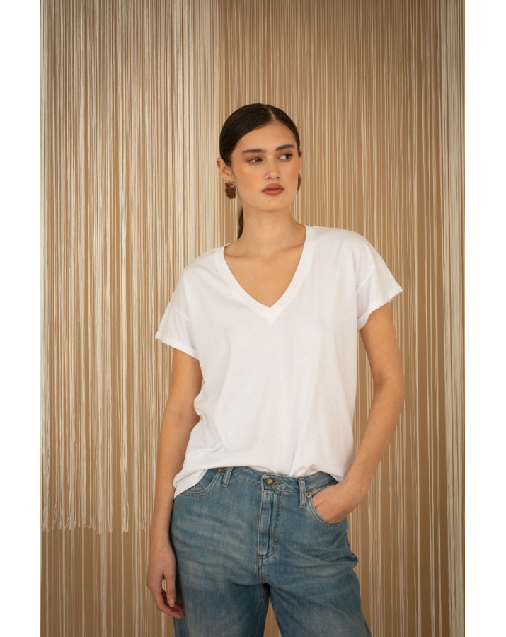 PHILIA LOFT Άσπρο T-shirt με V λαιμόκοψη E0053