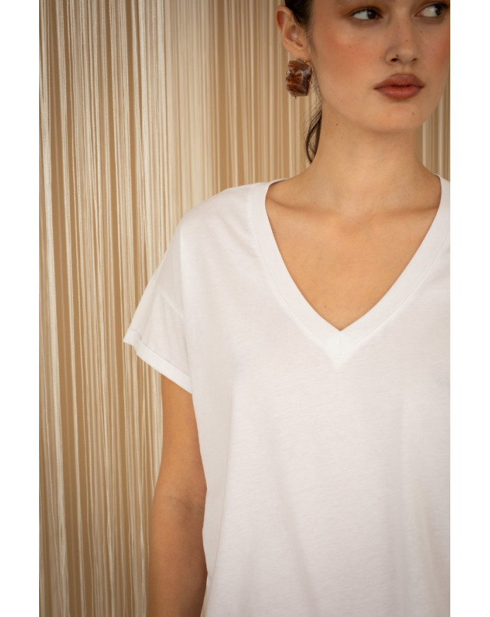 PHILIA LOFT Άσπρο T-shirt με V λαιμόκοψη E0053