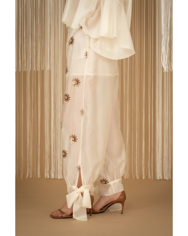 PHILIA LOFT Παντελόνι με σχέδια και δεσίματα στο τελείωμα E0245