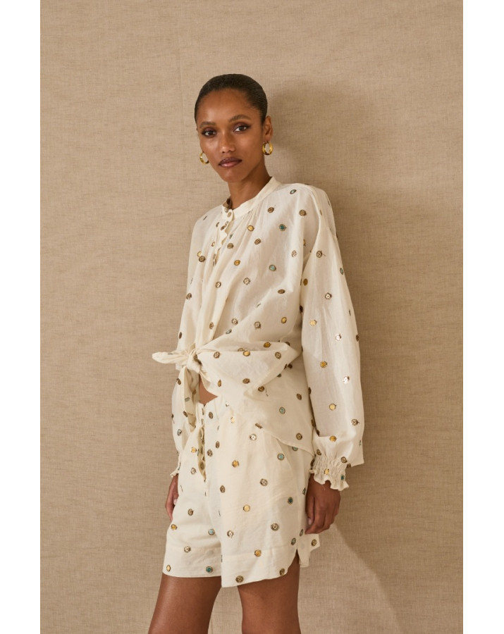 SOUVENIR ΠΟΥΚΑΜΙΣΟ ΜΕ ΣΤΡΟΓΓΥΛΗ ΛΑΙΜΟΚΟΨΗ ΚΑΙ ΕΝΣΩΜΑΤΩΜΕΝΑ ΤΡΟΥΞ S39M0362