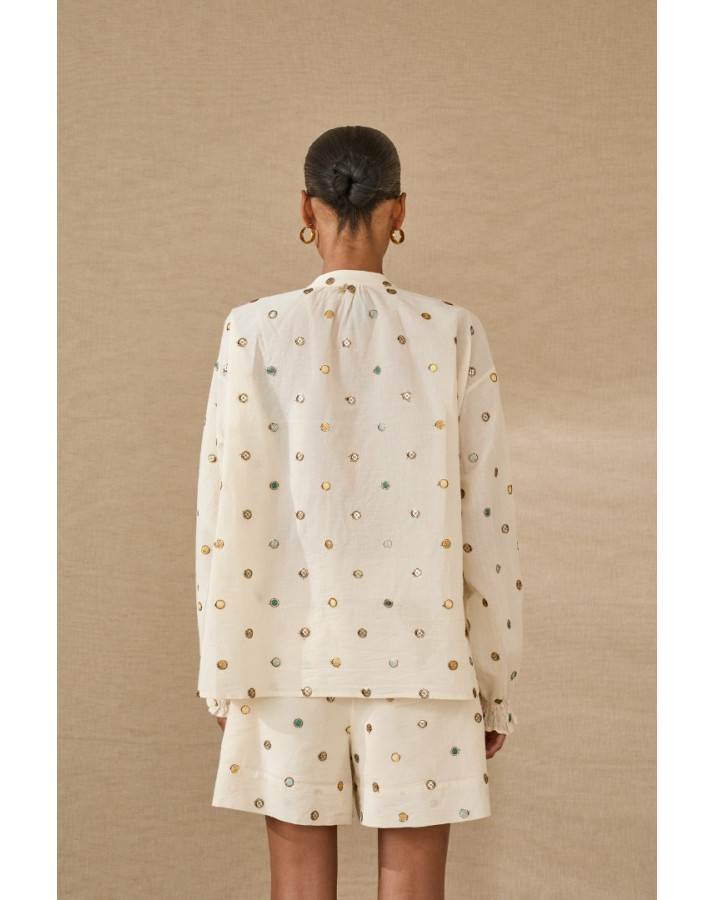 SOUVENIR ΠΟΥΚΑΜΙΣΟ ΜΕ ΣΤΡΟΓΓΥΛΗ ΛΑΙΜΟΚΟΨΗ ΚΑΙ ΕΝΣΩΜΑΤΩΜΕΝΑ ΤΡΟΥΞ S39M0362