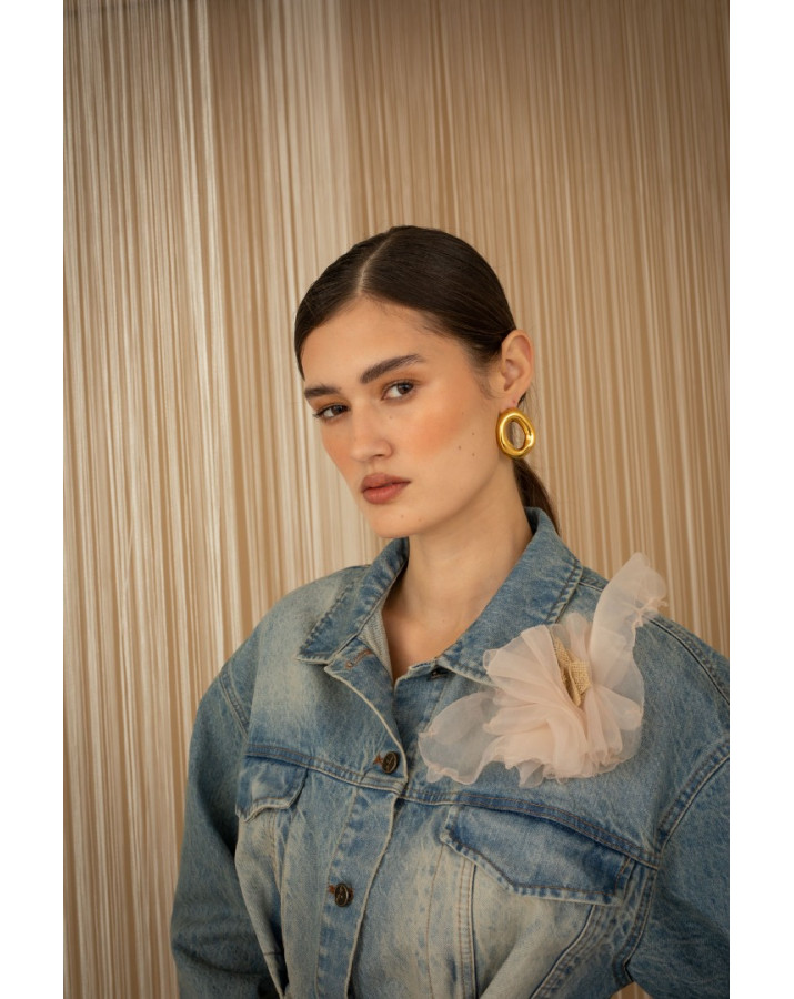 PHILIA LOFT ΜΑΚΡΙΜΑΝΙΚΟ ΤΖΙΝ ΤΖΑΚΕΤ ΜΕ ΔΕΣΙΜΟ ΣΤΗ ΜΕΣΗ ΚΑΙ ΛΟΥΛΟΥΔΙ ΑΠΟ ΤΟΥΛΙ V02A0166